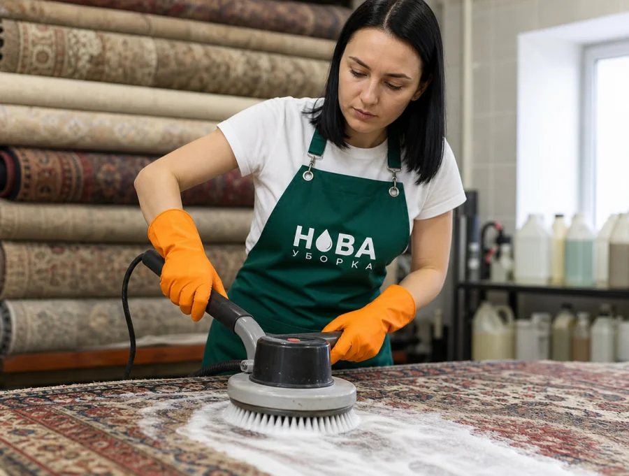 Химчистка ковра роторной щёткой — пена выводит загрязнения из ворса